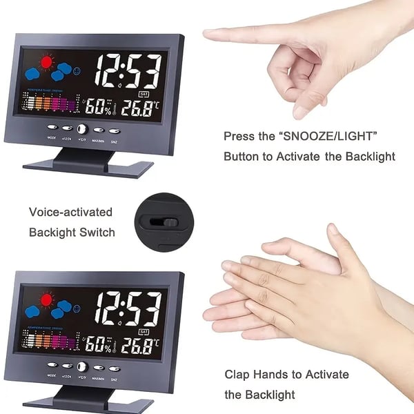 š„Digital LED Temperature Humidity Monitor Weather Forecast LED Table Alarm Clock