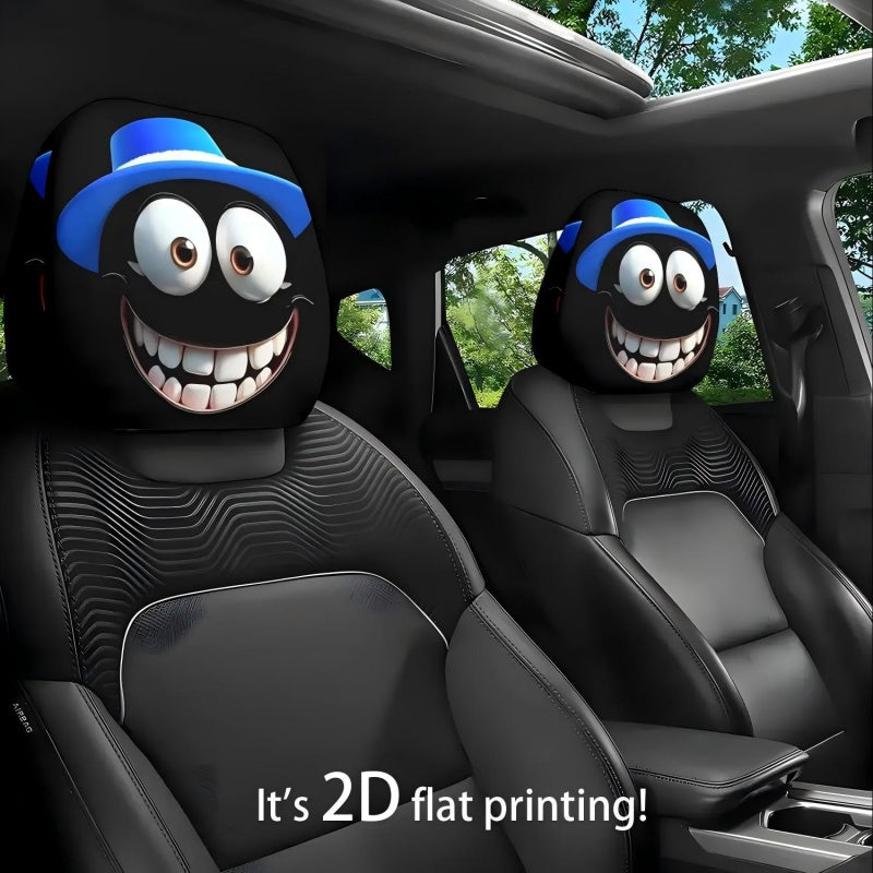 ๐ Funny Cartoon Car Headrest Covers โ 2PCS Universal Fit ๐