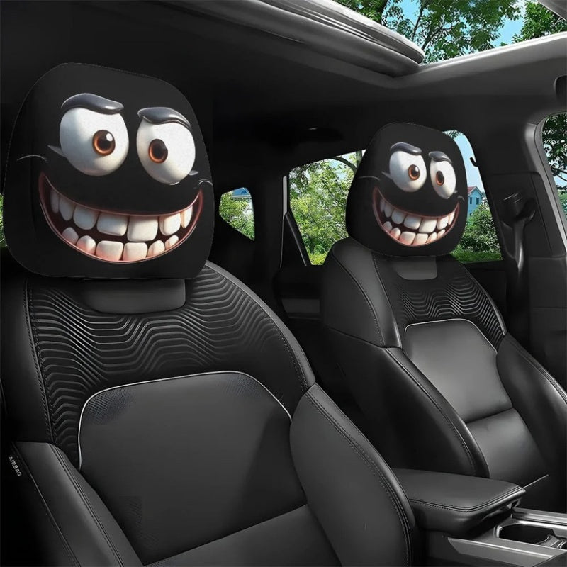 ๐ Funny Cartoon Car Headrest Covers โ 2PCS Universal Fit ๐