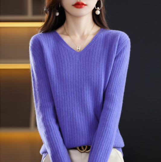 High quality 100% cashmere solid colour  Long sleeve V-neck sweate