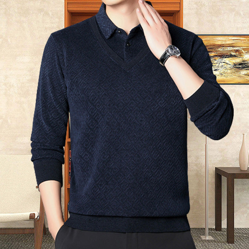 🔥Hot Sales - 49% OFF🎉Men's Plush Warm Fake 2-Piece Knitted Shirt