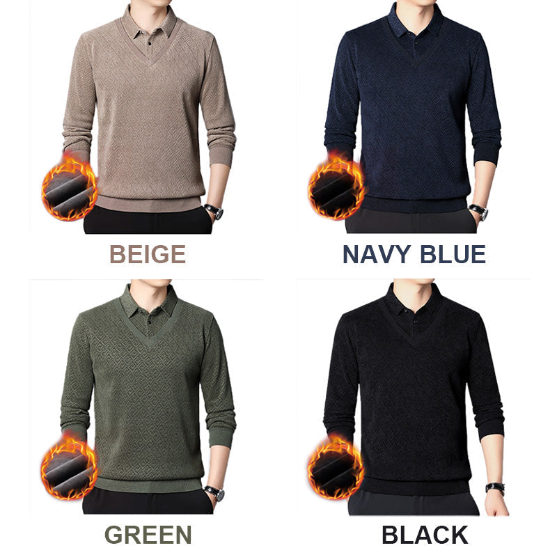 🔥Hot Sales - 49% OFF🎉Men's Plush Warm Fake 2-Piece Knitted Shirt
