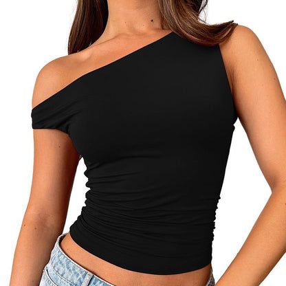 Women’s Versatile Solid Color Off-Shoulder Tank Top