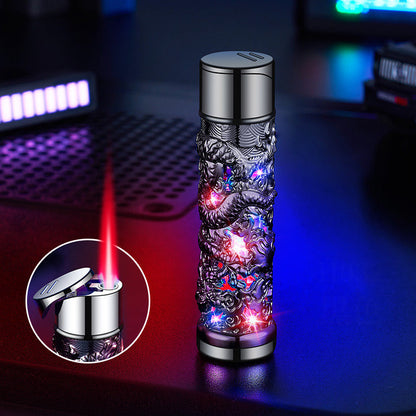 Dragon Engraved Windproof Lighter with Cool LED Lights