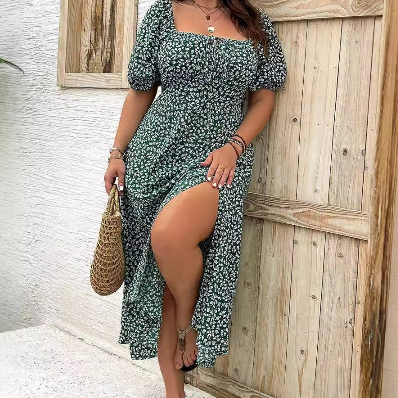 💗Summer Specials-Plus-size clothing💗Short Sleeve Split Floral Print Dress