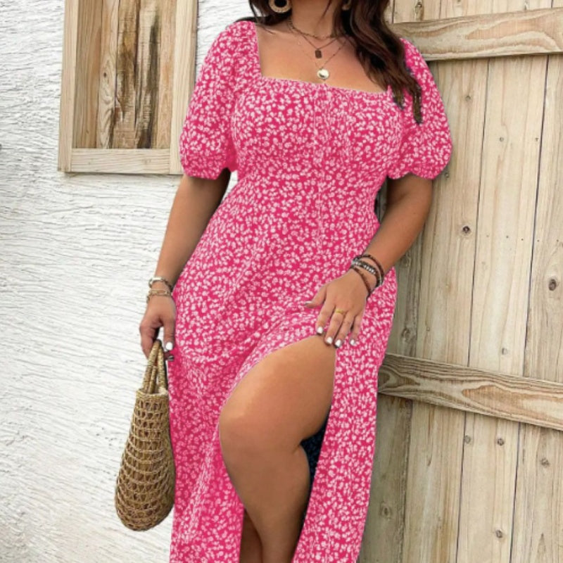 💗Summer Specials-Plus-size clothing💗Short Sleeve Split Floral Print Dress