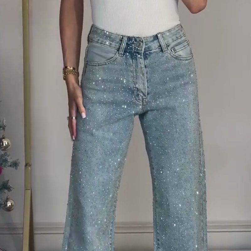 ✨50% OFF✨Straight Leg Jeans With Rhinestones