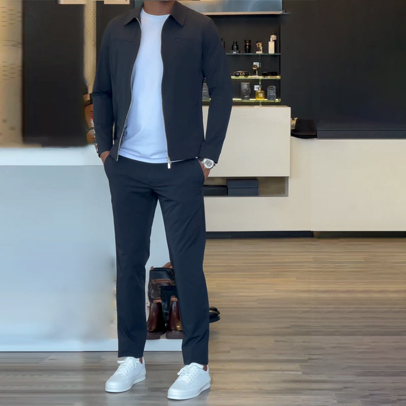 🔥Hot Sale🔥Men’s Casual Solid Color 2-Piece Set – Jacket & Pants