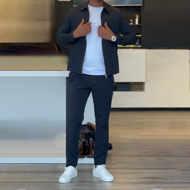 🔥Hot Sale🔥Men’s Casual Solid Color 2-Piece Set – Jacket & Pants