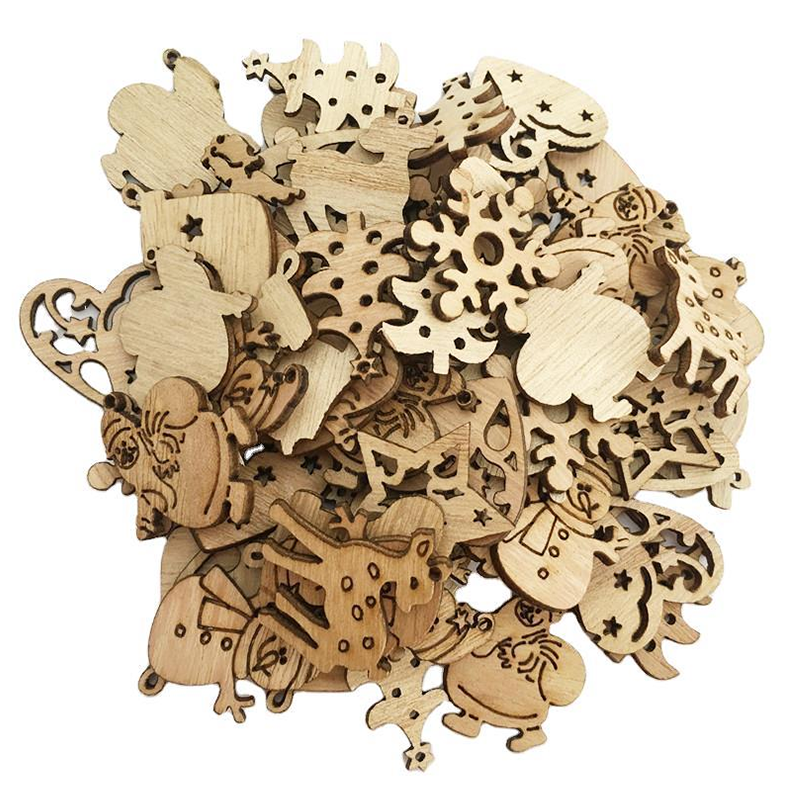 50/100PCS Unfinished Mini Wooden Christmas Ornaments