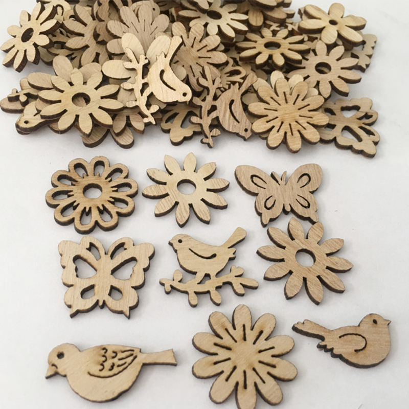 50/100PCS Unfinished Mini Wooden Christmas Ornaments
