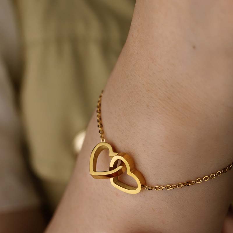 Collar/Pulsera Colgante de Corazones Entrelazados de Acero Inoxidable