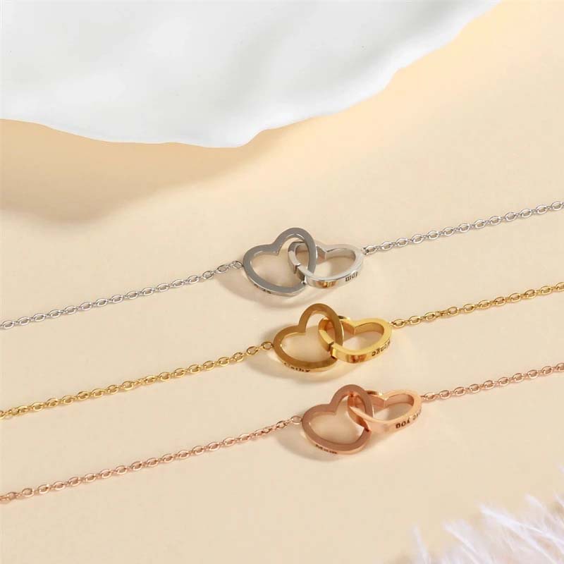 Collar/Pulsera Colgante de Corazones Entrelazados de Acero Inoxidable