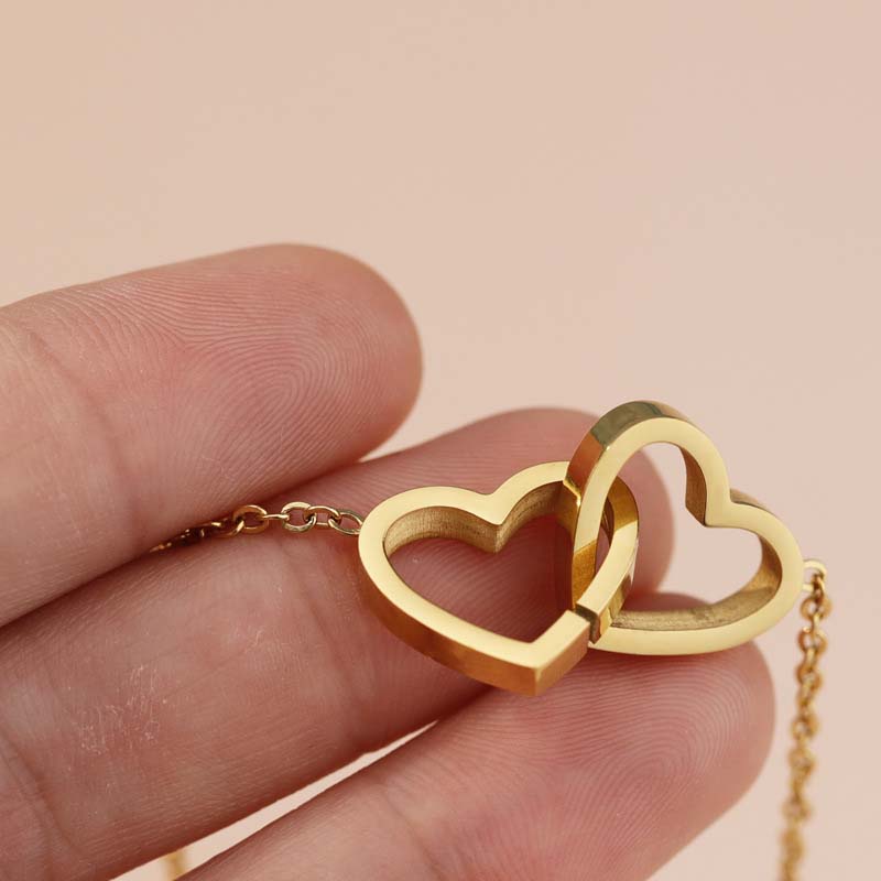 Collar/Pulsera Colgante de Corazones Entrelazados de Acero Inoxidable