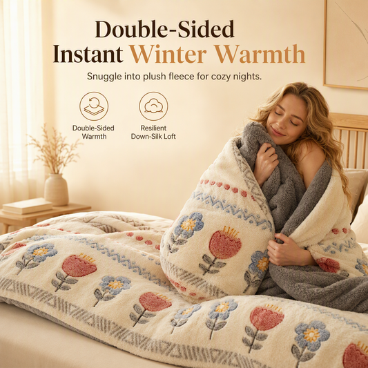 🛌 55% ALENNUS – VAIN RAJOITETUN AJAN! ✨ Kaksipuolinen sherpa-fleece-peitto – toisella puolella lumihiutalevelvet, toisella tiheä lampaanvilla. Lämmönlukitus, erittäin pehmeä tuntuma ja kestävä digitaalinen painatus. Täydellinen talven kylmiin iltoihi